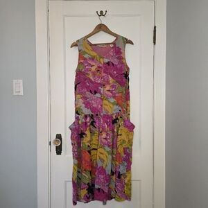 Vintage Erika Taylor Drop-Waist Cotton Dress – Size M – Pink Floral
